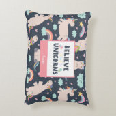 Believe in Unicorns Blue and Pink Girl Pattern Kid Dekokissen (Rückseite(Vertikal))