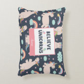 Believe in Unicorns Blue and Pink Girl Pattern Kid Dekokissen (Vorderseite(Vertikal))