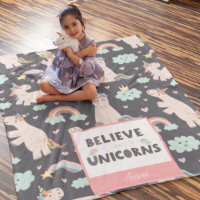 Believe in Unicorns Blue and Pink Girl Pattern Kid