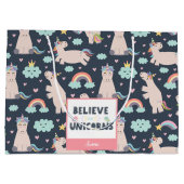 Believe in Unicorns Blue and Pink Girl Pattern Kid Große Geschenktüte (Rückseite)