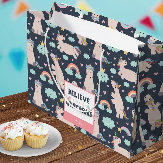 Believe in Unicorns Blue and Pink Girl Pattern Kid Große Geschenktüte