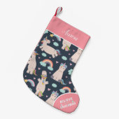 Believe in Unicorns Blue and Pink Girl Pattern Kid Kleiner Weihnachtsstrumpf (Vorderansicht (hängend))