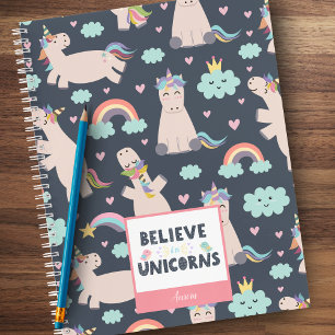 Believe in Unicorns Blue and Pink Girl Pattern Kid Notizblock