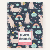 Believe in Unicorns Blue and Pink Girl Pattern Kid Notizblock (Vorderseite)
