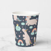 Believe in Unicorns Blue and Pink Girl Pattern Kid Pappbecher (Rechts)