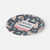 Believe in Unicorns Blue and Pink Girl Pattern Kid Pappteller (Schrägansicht)