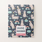 Believe in Unicorns Blue and Pink Girl Pattern Kid Puzzle (Vertikal)