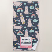 Believe in Unicorns Blue and Pink Girl Pattern Kid Strandtuch (Vorderseite)