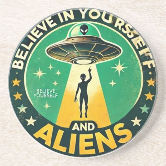 Believe in Yourself with Aliens Round Sign Getränkeuntersetzer (Vorne)