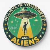 Believe in Yourself with Aliens Round Sign Pappteller (Vorderseite)