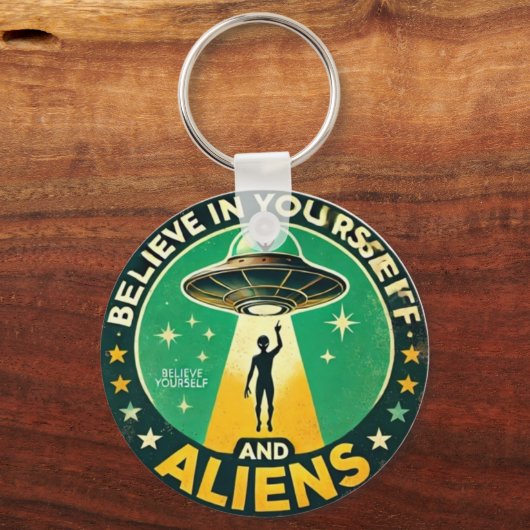 Believe in Yourself with Aliens Round Sign Schlüsselanhänger (Rückseite)