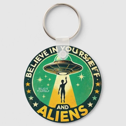 Believe in Yourself with Aliens Round Sign Schlüsselanhänger (Rückseite)