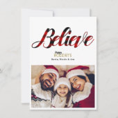 BELIEVE Karierte Weihnachtsfotokarte Einladung (Vorderseite)