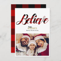 BELIEVE Karierte Weihnachtsfotokarte