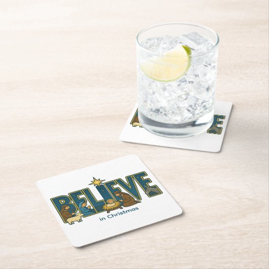 Believe nativity  rechteckiger pappuntersetzer (Vor Ort)