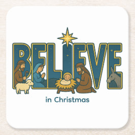 Believe nativity  rechteckiger pappuntersetzer