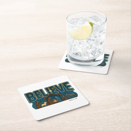 Believe Nativity Rechteckiger Pappuntersetzer (Vor Ort)