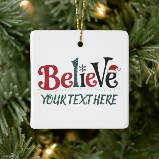 Believe Personalized Christmas Party Family  Keramikornament (Baum)