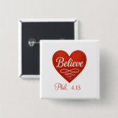 Believe red and white heart button (Vorne & Hinten)