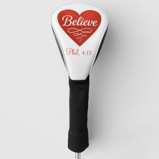 Believe red and white heart golf headcover (Vorderseite)