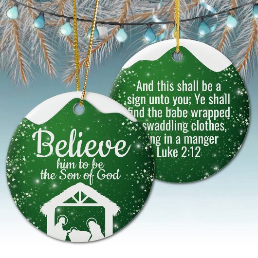 Believe, religious Christmas Nativity Scene ⛪️ 🎄 Keramik Ornament