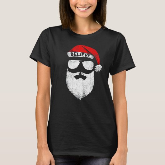 Believe Santa Hat Christmas Squad Family Group Mat T-Shirt (Vorderseite)
