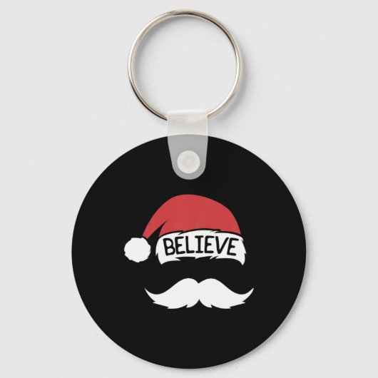 Believe Santa Hat Mustache Funny Family Christmas Schlüsselanhänger (Vorderseite)
