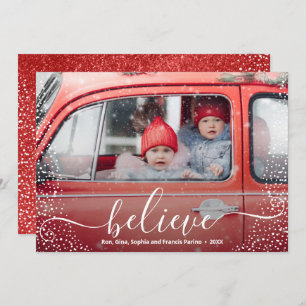 BELIEVE Script Snowflake Foto Feiertagskarte