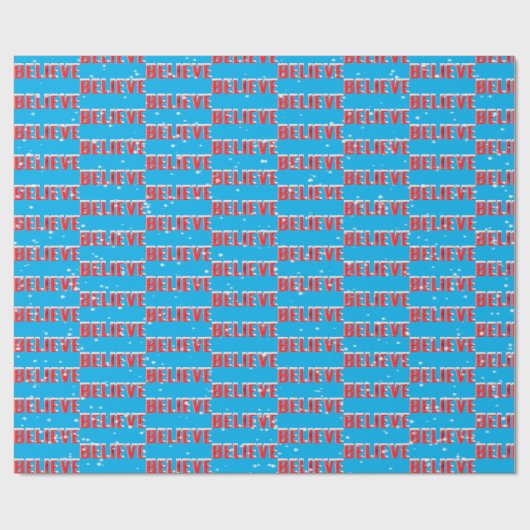 BELIEVE Text mit Schneeflocken auf Aqua Geschenkpapier (Flach)