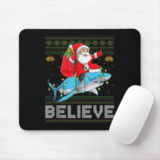 Believe Xmas Funny Santa Riding Shark Ugly Christm Mousepad (Mit Mouse)