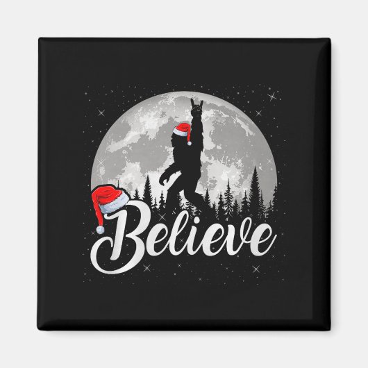 Believe Xmas Santa Bigfoot Sasquatch In Moon Light Magnet (Vorne)