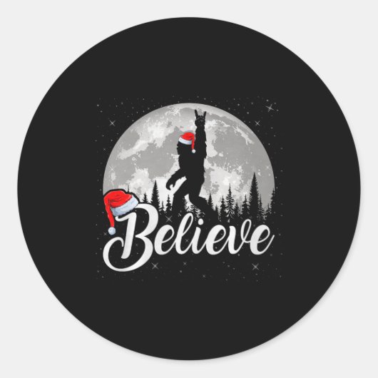 Believe Xmas Santa Bigfoot Sasquatch In Moon Light Runder Aufkleber (Vorderseite)