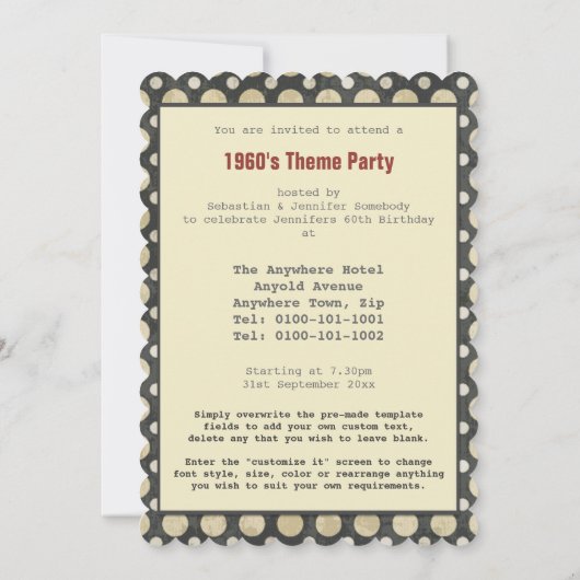 Belinda Beehive Retro Chic große Einladung (Rückseite)