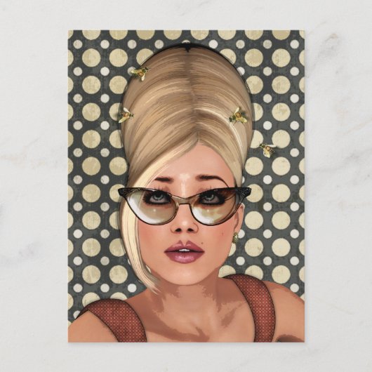 Belinda Beehive Retro Chic Postcard Postkarte (Vorderseite)