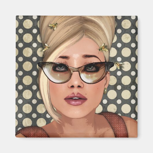 Belinda Beehive Retro Chic Square Magnet (Vorne)