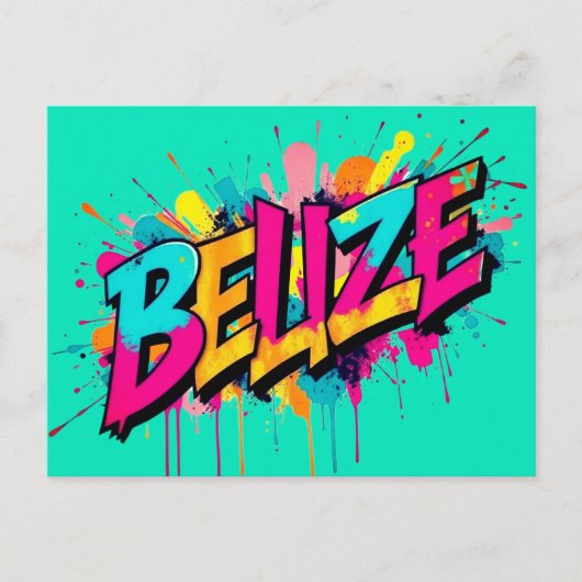 Belize aquamarin Graffiti Stil Gruß Postcard Postkarte (Vorderseite)