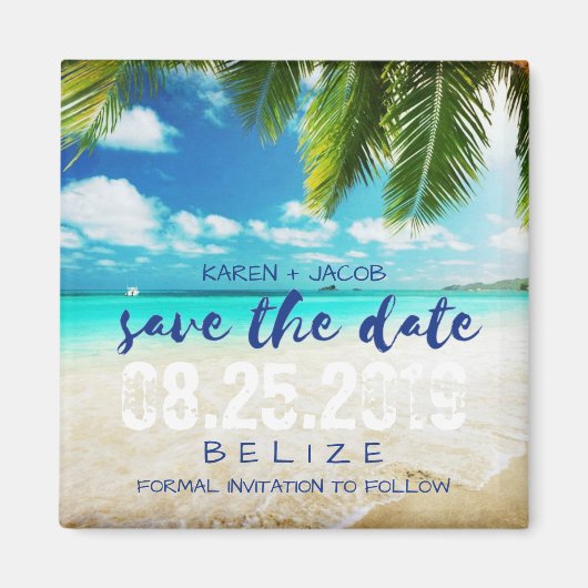 Belize Beach Hochzeit in Urlaubsort Save the Date Magnet (Vorne)