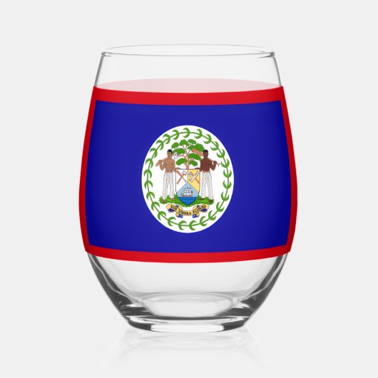 Belize Belizean Flag Coat of Arms Stemless Wine Gl Weinglas Ohne Stiel (Vorderseite)