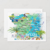 Belize Caribbean Illustriert Travel Map mit Straße Postkarte (Vorne/Hinten)