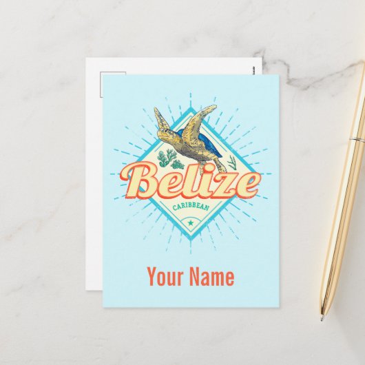 Belize Caribbean Retro Turtle Vintag Souvenir Feiertagspostkarte (Vorderseite/Rückseite Beispiel)