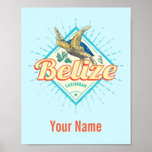 Belize Caribbean Retro Turtle Vintag Souvenir Poster
