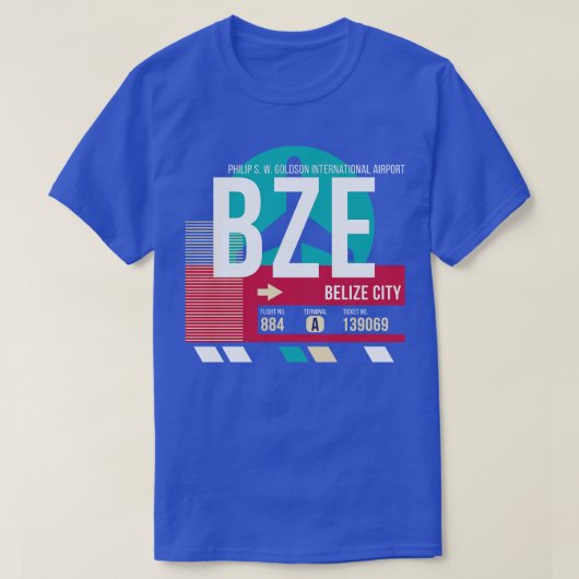 Belize City BZE Airport Code Gepäckmarke E T-Shirt (Design vorne)