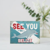 Belize Dolphin - Retro Vintage Travel Postkarte (Stehend Vorderseite)
