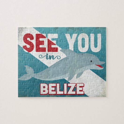 Belize Dolphin - Retro Vintage Travel Puzzle (Horizontal)