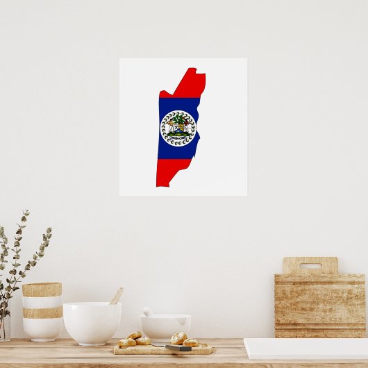 Belize Flag Map Vollgröße Poster (Küche)