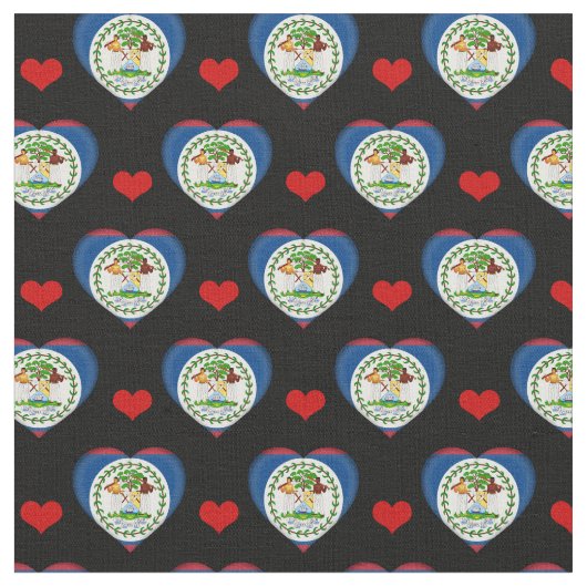 Belize Flag & Red Heart Bekleidung /Belize Stoff (Nahaufnahme)