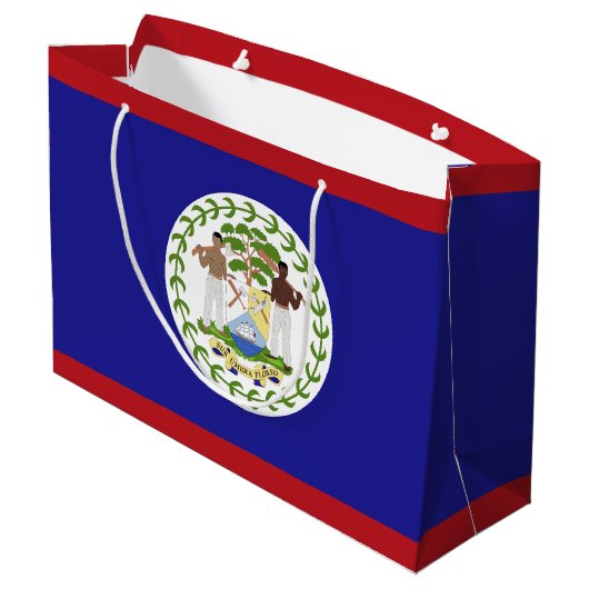 Belize-Flagge Große Geschenktüte (Rückseite Schrägansicht)