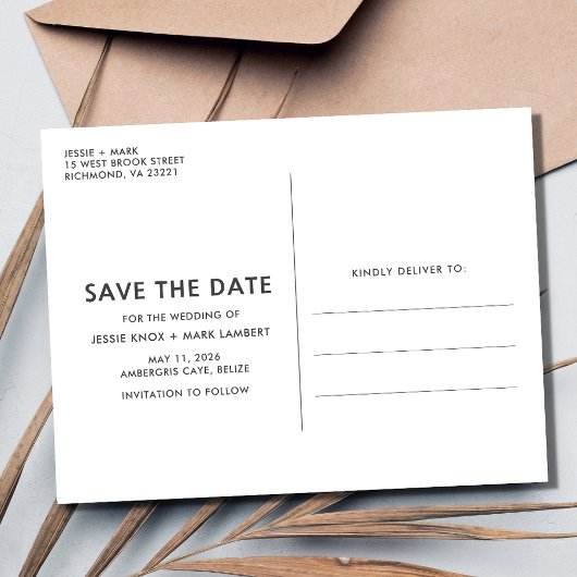 Belize-Hochzeit in Urlaubsort Save the Date Ankündigungspostkarte