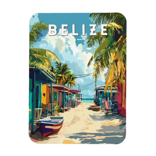 Belize Illustration Travel Art Vintag Magnet (Vertikal)