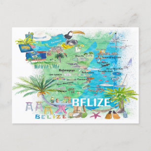 Belize Karibik illustrierte Reisekarte mit Straßen Postkarte